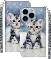 Boekhoesje met print geschikt voor Apple iPhone 13 Pro - Cute Kitten gsm hoesje - telefoonhoes - telefoonhoesjes