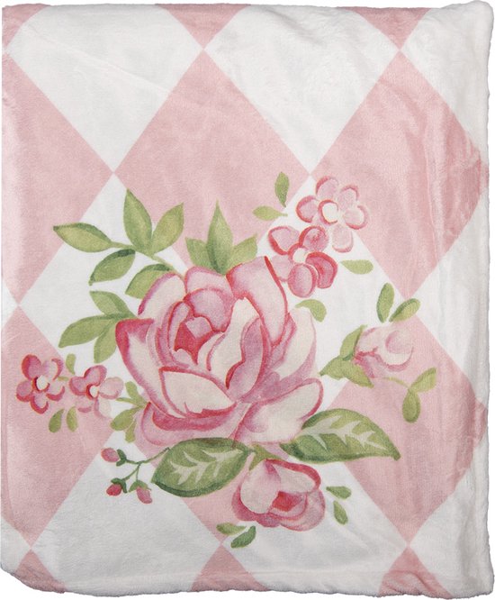 Clayre & Eef Plaid 130x170 cm Roze Wit Polyester Deken