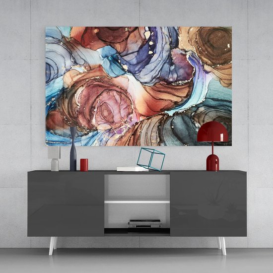 Glasschilderij - Marmer kleuren - Abstract - Schilderij - Wanddecoratie - 110x70 cm - 4 mm
