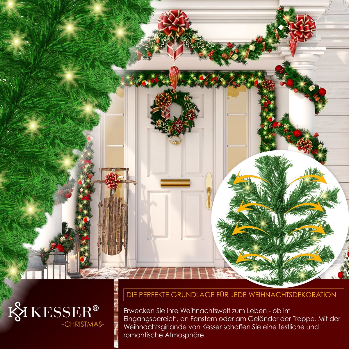 KESSER® Guirlande met verlichting - Kerstguirlande LED Kerstslinger Kerstversiering Kerstdecoratie – foto 6