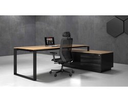 Directiebureau Cube Hoekcombinatie incl ladenblok met 3 laden. Met zwevend blad. Uitvoering rechts.