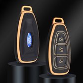 Autosleutel hoesje - TPU Sleutelhoesje - Sleutelcover - Autosleutelhoes - Geschikt voor Ford -zw-goud- K3 - Ford Fiesta, Ford Puma, Ford Focus, Ford Kuga, Ford Mustang, Ford Mustang Mach e, Ford Explorer, Ford E-Tourneo, Ford Transit, Ford Transit Co