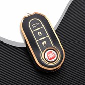 Autosleutel hoesje - TPU Sleutelhoesje - Sleutelcover - Autosleutelhoes - Geschikt voor Fiat 500 -zwart-goud- A3 - Auto Sleutel Accessoires gadgets - Kado Cadeau man - vrouw