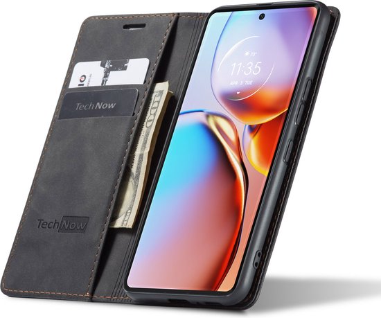 Coque Motorola Moto Edge 40 Pro - Book Case Cuir Slimline Zwart