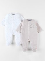 Noukie's - 2 Pack - Pyjama - Velour - Unie - Ecru /beige - Vogels - 3 maand 62