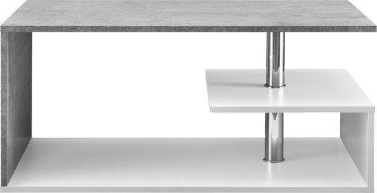 Salontafel Luisinho - 90x50x41cm - Wit en Betonlook - Spaanplaat - Modern Design