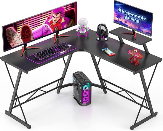 Xergonomic Game Bureau – 130 x 130 x 96.5 cm – Hoekbureau - Game tafel – Computertafel – Gaming Desk – Zwart