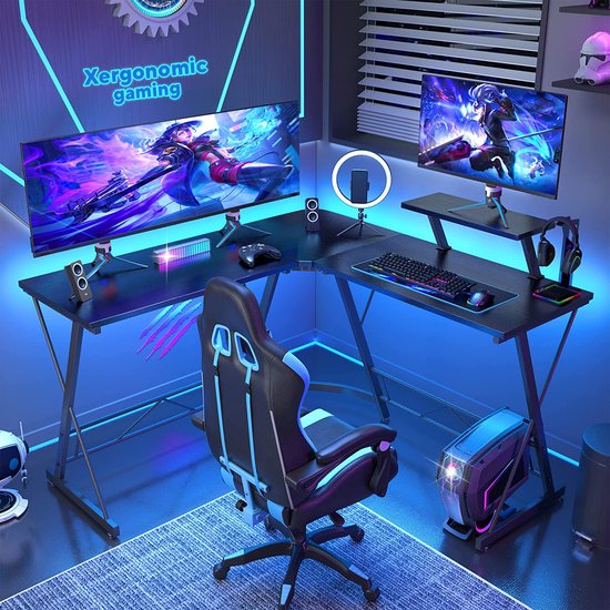 Xergonomic Game Bureau – Gaming Hoekbureau – Computertafel – Gaming Desk – 130cm x 130cm x 96.5 cm – Zwart