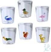 ZijTak - Set de 6 verres - Verre à eau - Verre à boire - Glas avec animal - Glas - Baleine - Écureuil - Canard - Cerf - Flamingo - Tortue