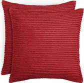 Blumtal Zachte Kussenhoes - Verstopte rits - Deco Kussen - corduroy: 60 x 60cm, chilipeper rood, set van 2