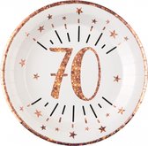 Santex Verjaardag feest bordjes leeftijd - 10x - 70 jaar - rose goud - karton - 22 cm - rond