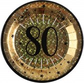 Santex Verjaardag feest bordjes leeftijd - 10x - 80 jaar - goud - karton - 22 cm - rond