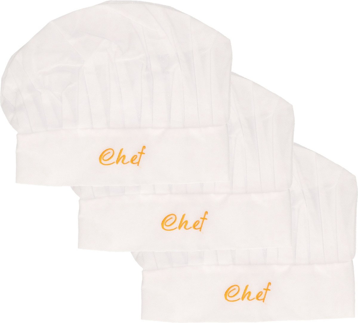 Koksmuts Chef - 3x - wit - papier - volwassenen - B29 x H25 cm