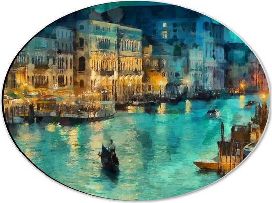 Dibond Ovaal - Schilderij van Gondel over de Wateren van Venetië - 40x30 cm Foto op Ovaal (Met Ophangsysteem)