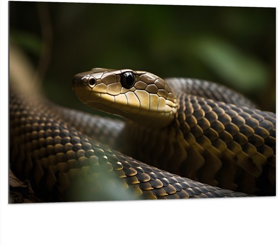 Dibond - Zwarte mamba slang in de natuur - 100x75 cm Foto op Aluminium (Met Ophangsysteem)