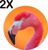 BWK Luxe Ronde Placemat - Roze Flamingo met Oranje Achtergrond - Set van 2 Placemats - 50x50 cm - 2 mm dik Vinyl - Anti Slip - Afneembaar