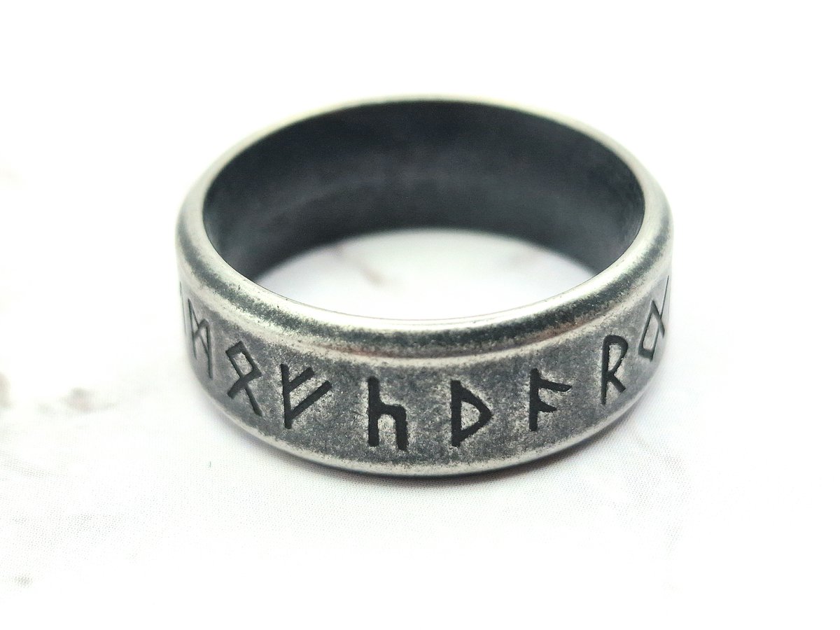 Mei's Viking Iron Runes - Viking Ring - Rune - 316L RVS - Grijs - ringmaat 56 mm