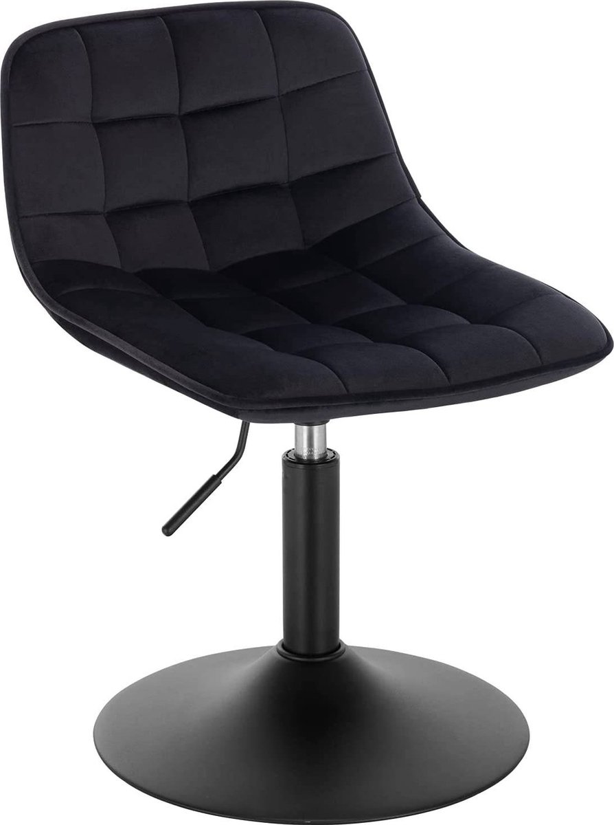 Happyment Barkruk Witta Industrial Zwart - Barkrukken set van 1 - Barstoel Kruk - Barstoelen met rugleuning - Keukenstoel - In hoogte verstelbaar - Velvet