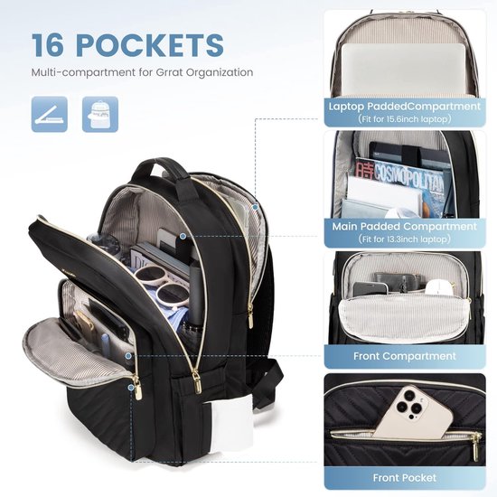 LOVEVOOK rugzak voor dames, laptoprugzak met laptopvak, schoolrugzak voor tieners, waterdicht, reisrugzak, zakenrugzak, werktas, dagrugzak, voor LOVEVOOK rugzak voor dames, laptoprugzak met laptopvak, schoolrugzak voor tieners, waterdicht, reisrugzak, zakenrugzak, werktas, dagrugzak, voor