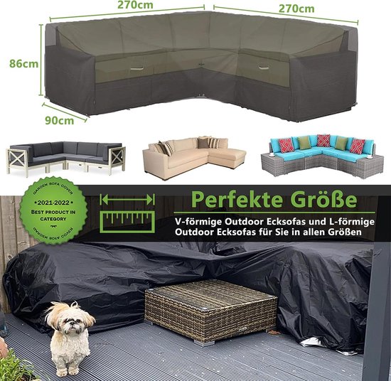 SIMPHAUS L-vormige hoes voor loungebank, afdekking voor L-vormige tuinbank, waterdicht, winddicht, uv-bestendig, 420D Oxford-stof, 140 x 210 x 90 x 80/60 cm
