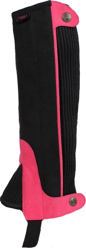 QHP Chaps Equitazione Adulti Nero Glitter | Gambali In Ecopelle Con Fiocco Paillettes E Cerniera