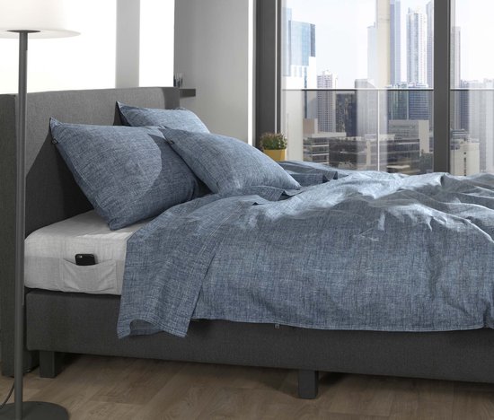 Home Lino - Housse de couette - Twin - 260x200 / 220 cm + 2 taies d'oreiller 60x70 cm - Bleu urbain