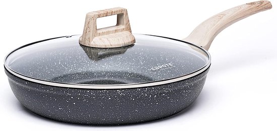 Koekenpan 20 cm met deksel, pan met duurzame antiaanbaklaag, diepe  koekenpannen voor... | bol.com