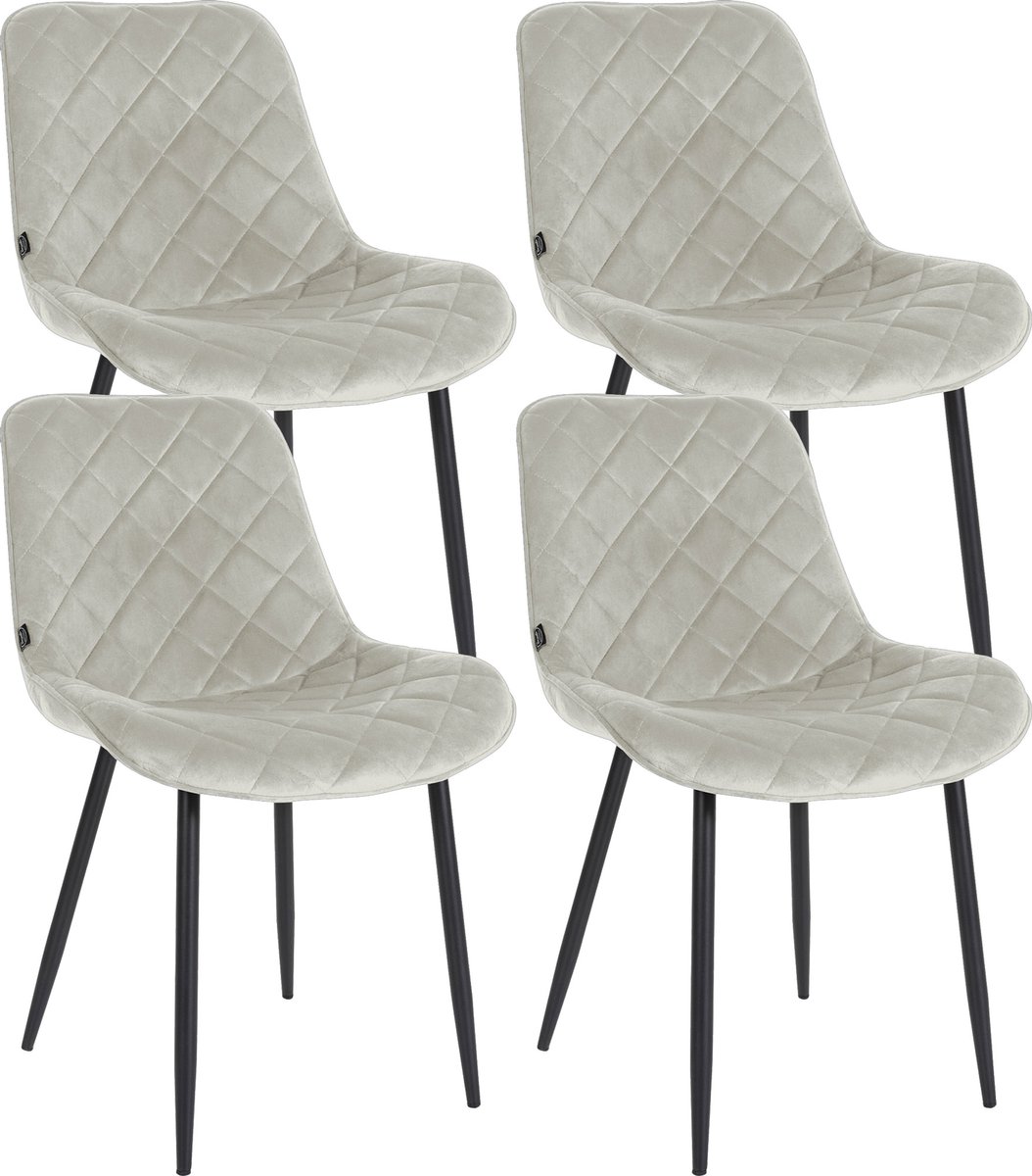 CLP Springs Set van 4 eetkamerstoelen - Zonder Armleuning - Fluweel - Velvet - creme