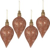 HAES DECO - Kerstbal Groot XL Set 4 - Formaat (4) Ø 8x17 cm - Kleur Roze - Materiaal Glas - Kerstversiering, Kerstdecoratie, Decoratie Hanger, Kerstboomversiering