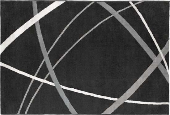 OZAIA Tapijt LINIA - Polypropyleen - 140 x 200 cm - Zwart, grijs en wit L 140 cm x H 1 cm x D 200 cm