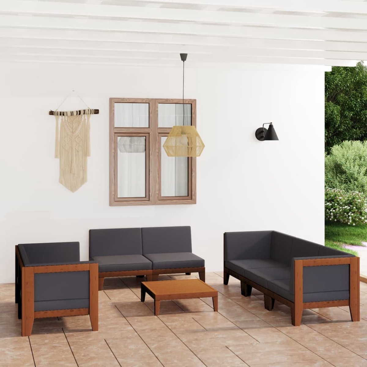 The Living Store 9-delige Loungeset met kussens massief acaciahout - Tuinstoel - Lounge Set - Buitentijd - Acacia Hout - Loungebank