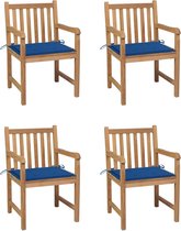 The Living Store Ensemble de chaises de jardin - Bois de teck - 58x60x90 cm - Coussins bleu roi