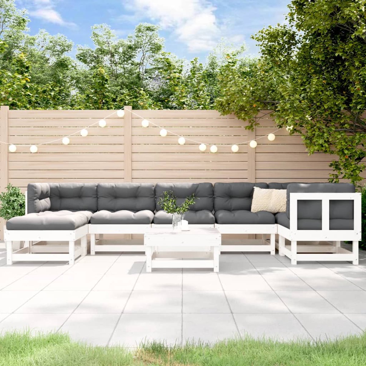 The Living Store 8-delige Loungeset met kussens massief hout wit - Loungeset - Tuinset - Lounge Bank - Tuinbank - Hout