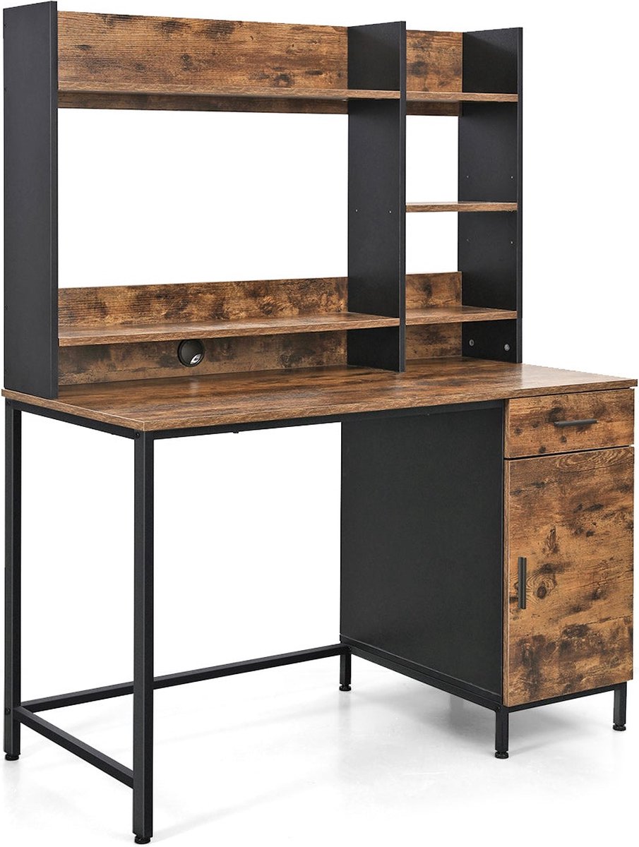 Bureau - Computertafel - Met zijkast - Bruin zwart