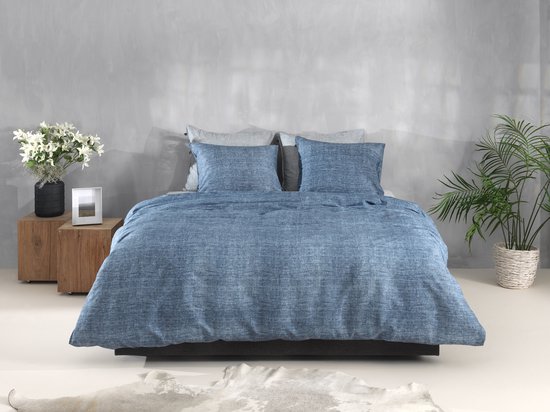 Zohome Dekbedovertrek Lino - Urban Blue - Dekbedovertrek 260x200/220cm - 100% Katoen - Linnen Look - Lits Jumeaux Extra Breed van Zohome — afbeelding 4