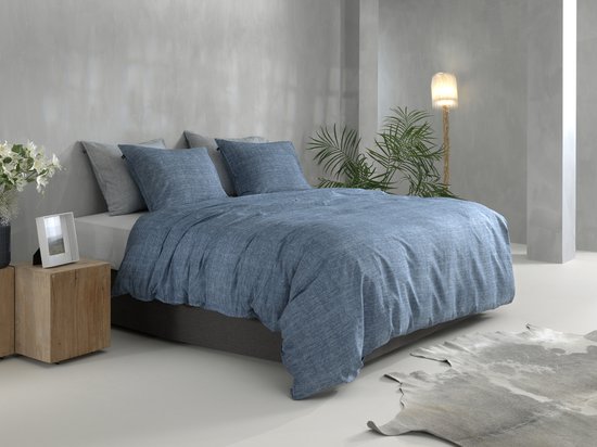 Zohome Dekbedovertrek Lino - Urban Blue - Dekbedovertrek 260x200/220cm - 100% Katoen - Linnen Look - Lits Jumeaux Extra Breed van Zohome — afbeelding 3