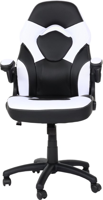 Bureaustoel MCW-K13, draaistoel gamestoel, ergonomisch, verstelbare armleuning, kunstleer ~ zwart-wit
