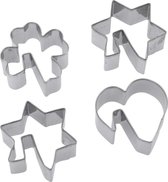 Set van 4 uitsteekvormpjes, verschillende motieven, roestvrij staal, mokkoekjes, zilver, 31962260
