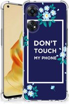 Shockproof Case Geschikt voor OPPO Reno8 T 4G Smartphonehoesje met transparante rand Flowers Blue Don't Touch My Phone