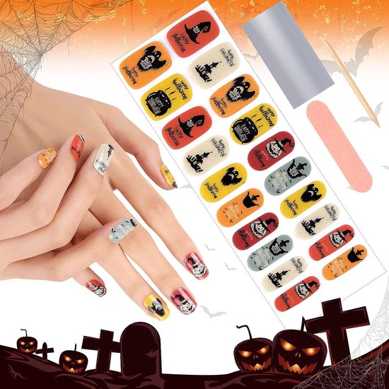 Autocollants de vernis à ongles en gel semi-durci d'Halloween, 20 pièces de  colle à... | bol