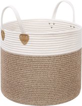 Katoenen touwmand, handgrepen, wasmand van katoen, 50 l, voor speelgoed, kleding, dekens, bruin-beige, 40 x 40 x 35 cm