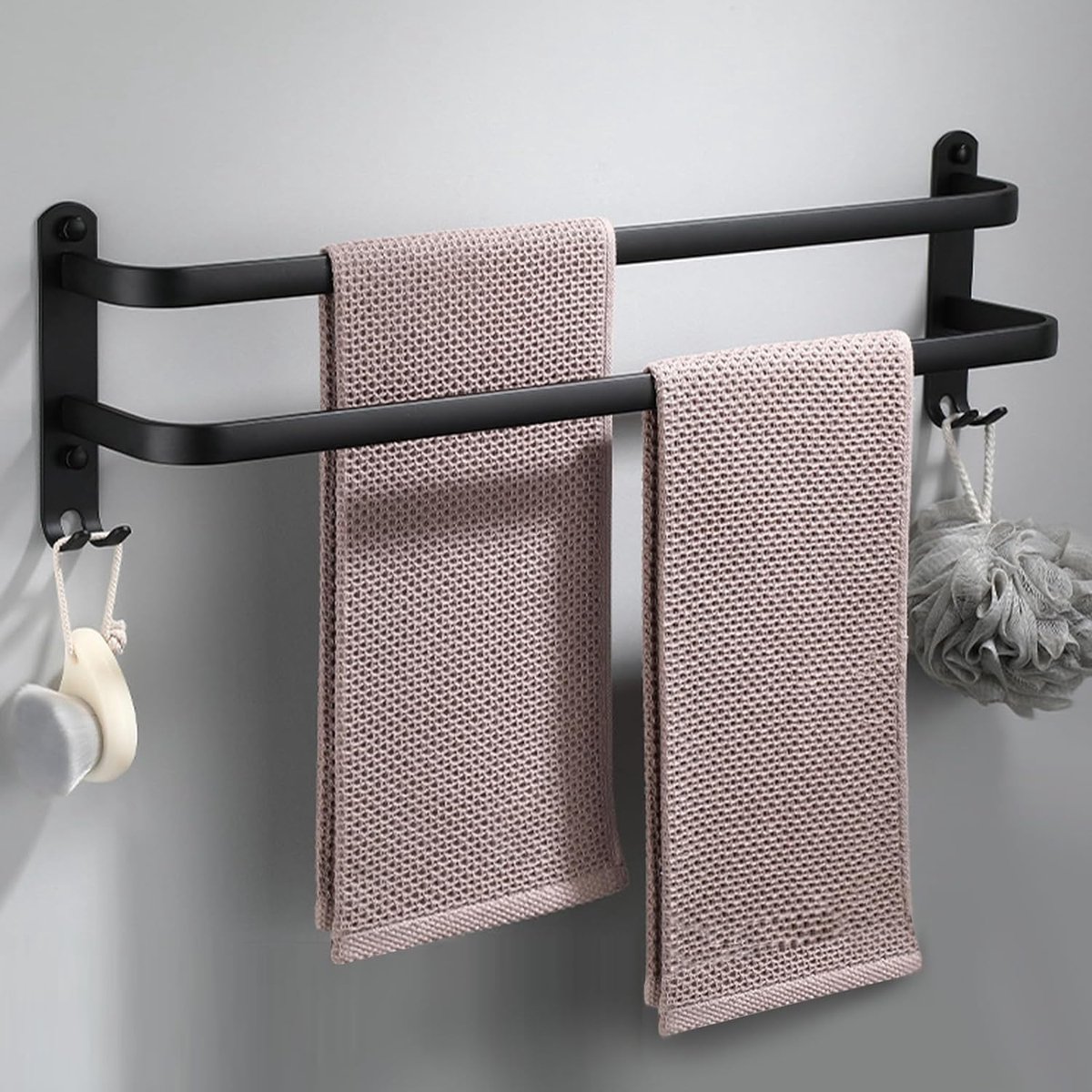 Handdoekhouder dubbel 40 cm - Zonder boren wandmontage - Voor de badkamer, keuken, kamer - Mat zwart