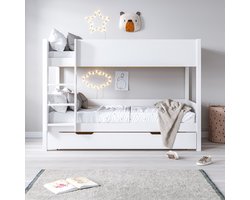 Petite Amélie Stapelbed Wit 200x90 cm - Stevig & Strak Ontwerp - Met twee Volwaardige Eenpersoonsbedden - Veilig door Uitvalbeveiliging - Stijlvol Slapen in de Wolken