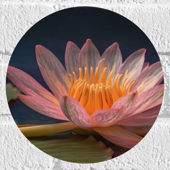 Muursticker Cirkel - Lotus Bloem Drijvend op Lelieblad en Water - 20x20 cm Foto op Muursticker