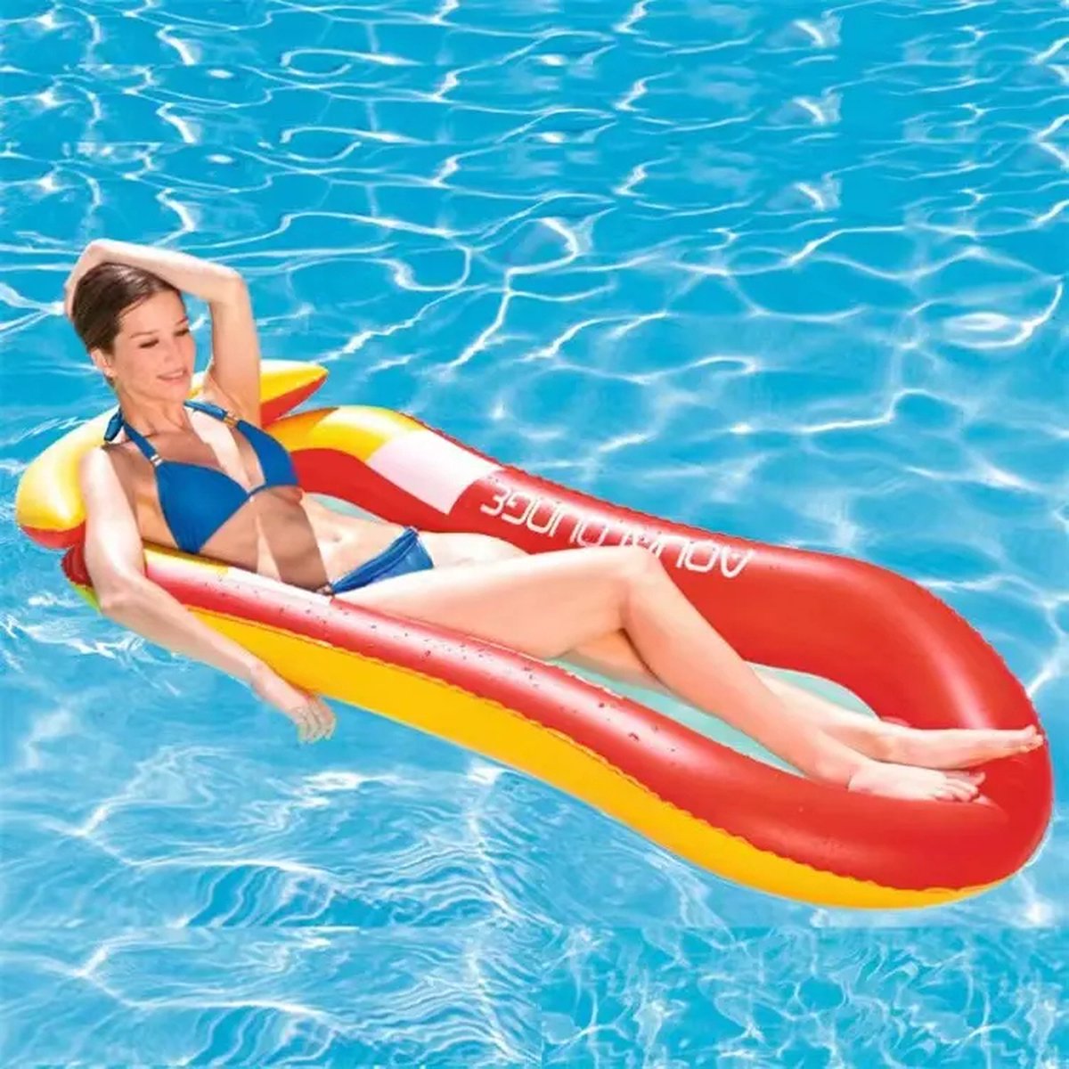 Luxe Waterhangmat XL Oranje Geel - 160 x 90! - Aqualounge - Aqua lounge - Water Luchtbed - Pool Float - Aqua Hammock - Zwembad Drijver - Opblaasbaar Matras - Luchtmatras Zwembad - Luchtbed - Water Speelgoed - Zomer Speelgoed - Zwembadspeelgoed – foto 5