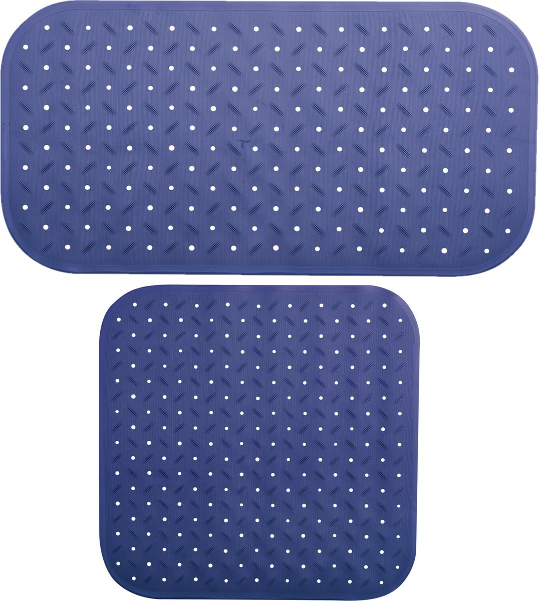 MSV Douche/bad anti-slip matten set badkamer - rubber - 2x stuks - donkerblauw - 2 formaten