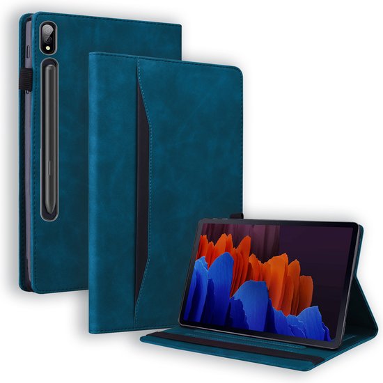 Case2go - Tablet hoes geschikt voor Samsung Galaxy Tab S7 (2020) - Business Wallet Book Case - Met pasjeshouder - Donker Blauw