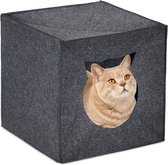 Relaxdays kattenhol vilt - kattenkubus - kattenhuis - poezenmand - hondenhol - vierkant - antraciet