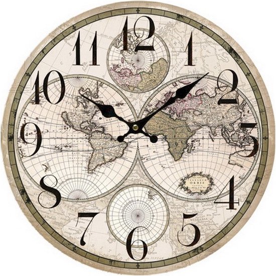 Horloge murale / horloge de cuisine carte du monde rural 34 cm
