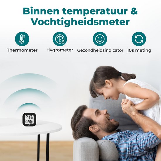 Ease Electronicz Hygrometer - Weerstation - Luchtvochtigheidsmeter - Thermometer Voor Binnen - Incl. Batterij en plakstrip